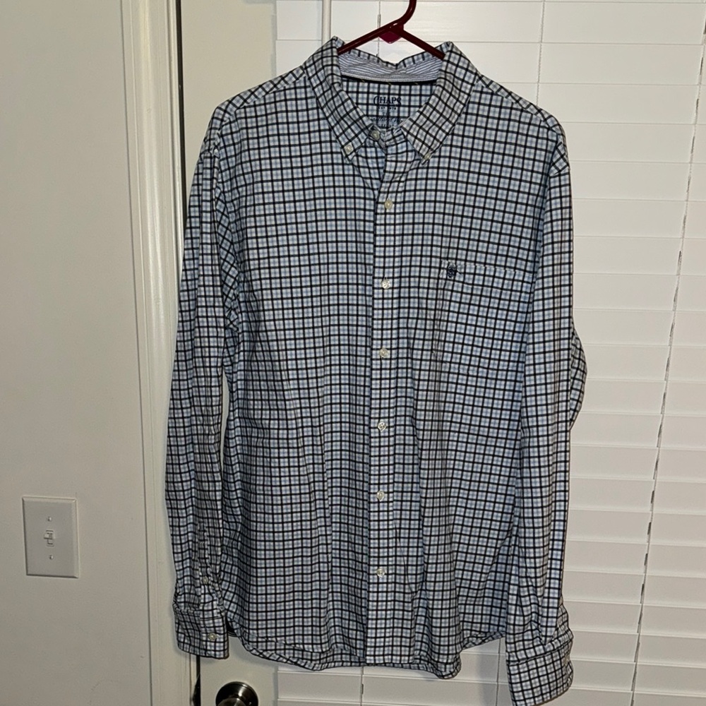 Chaps Blue/White Plaid Button Up Shirt